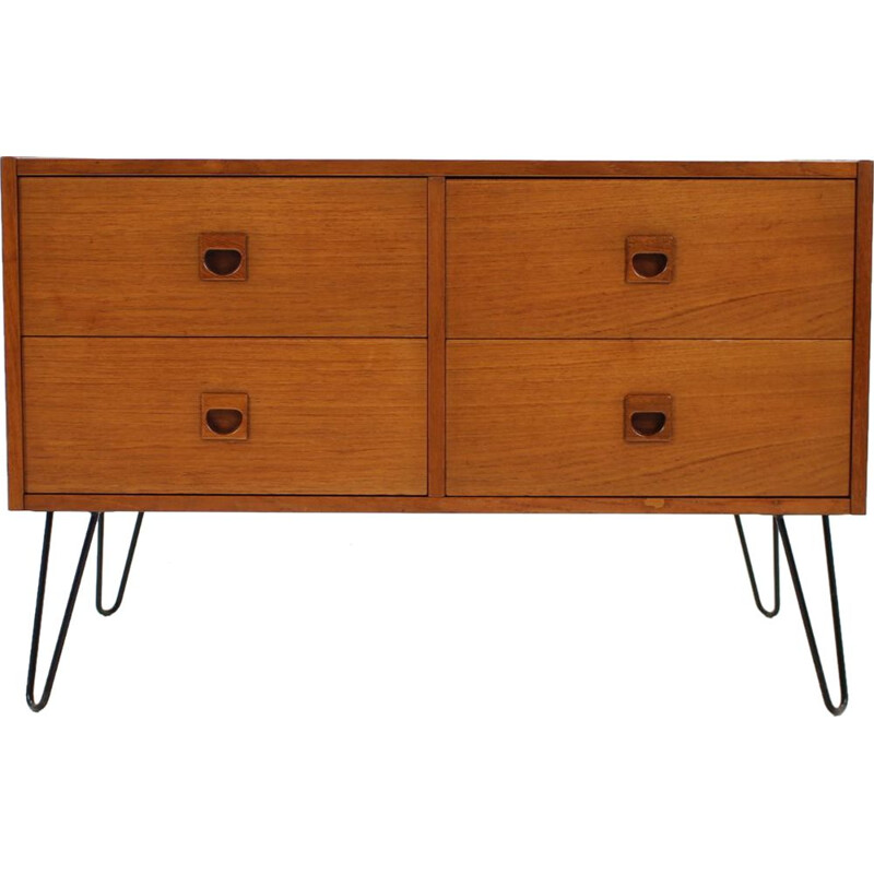 Vintage danish chest of drawers in teakwood and iron 1960