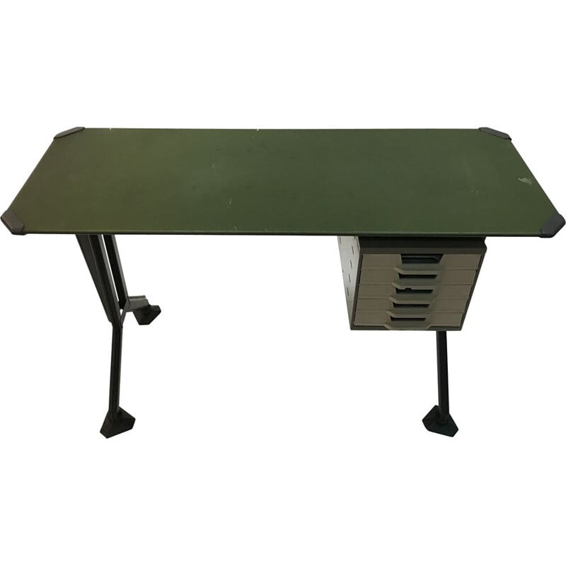 Green vintage desk in metal and vinyl by G. Banfi L. Belgiojoso E. Peressutti