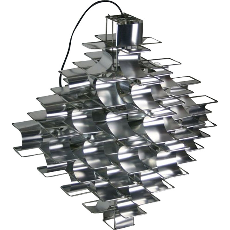 French vintage Cassiopée hanging lamp in aluminum 1970