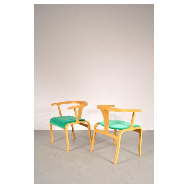 Vintage bétula e cadeira de veludo verde