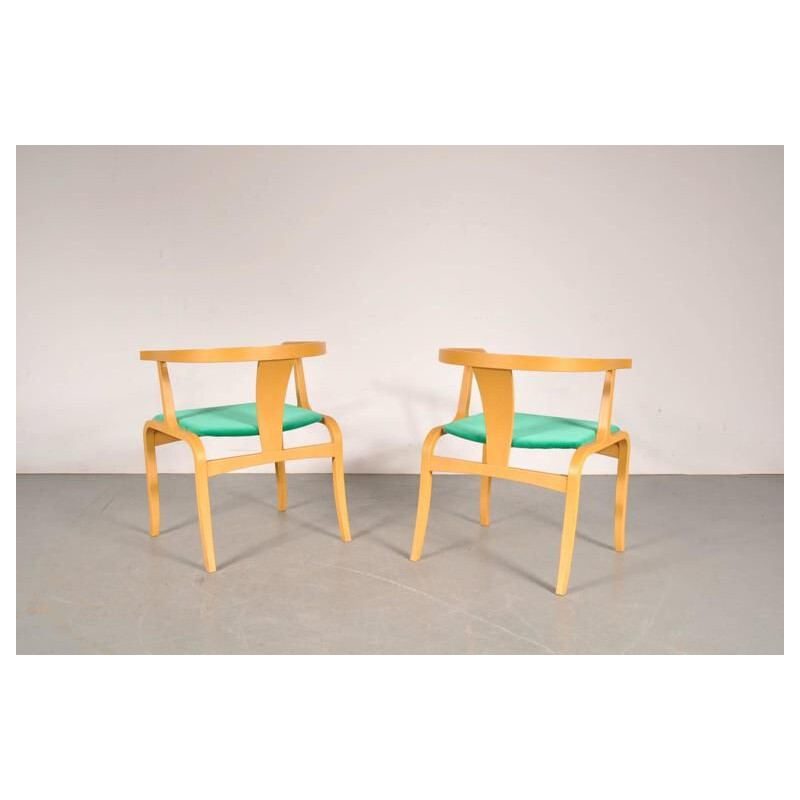 Vintage stoel van berkenhout en groen fluweel