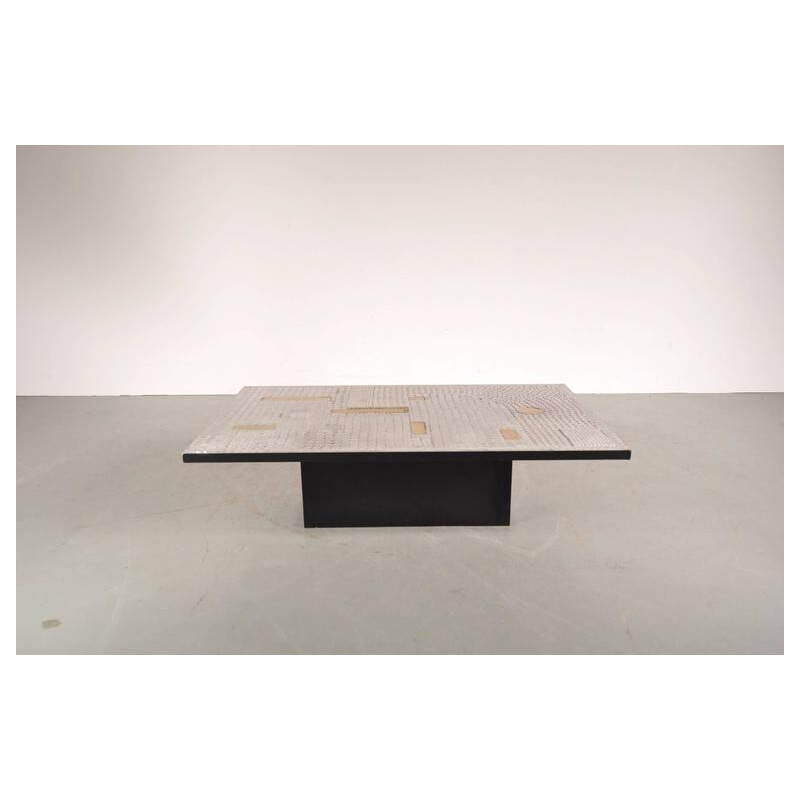 Vintage coffee table with solid black wood base by Raf Verjans, Belgium 1970