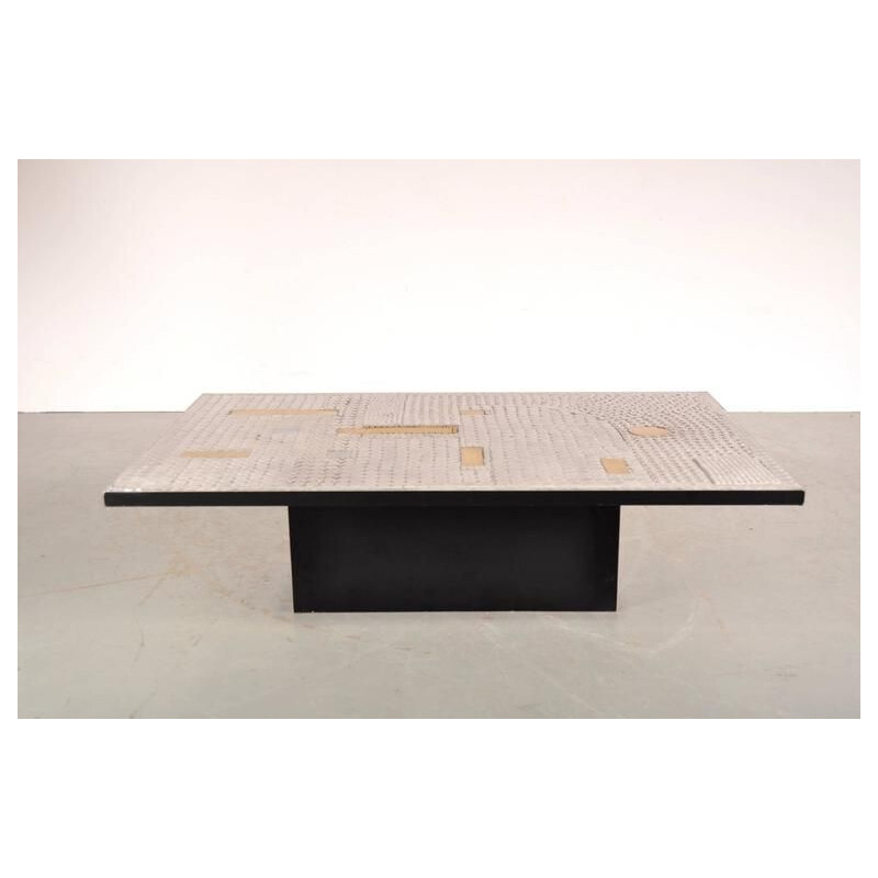 Vintage coffee table with solid black wood base by Raf Verjans, Belgium 1970