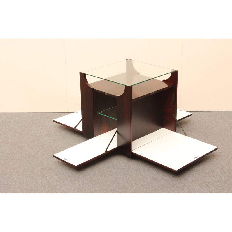 Rosewood, glass and metal bar cabinet, Bruno MUNARI - 1960s
