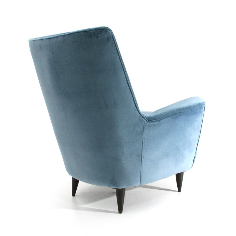 Vintage Italian velvet amrchair in light blue,1950