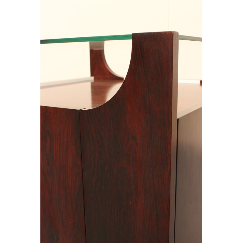 Rosewood, glass and metal bar cabinet, Bruno MUNARI - 1960s