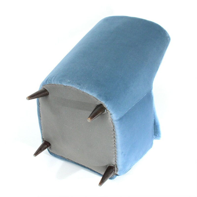 Vintage Italian velvet amrchair in light blue,1950