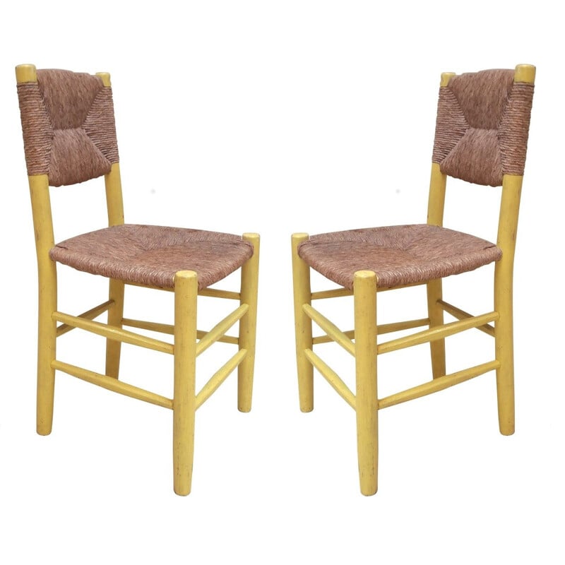 Pair of dining chairs, Charlotte PERRIAND - 1950s