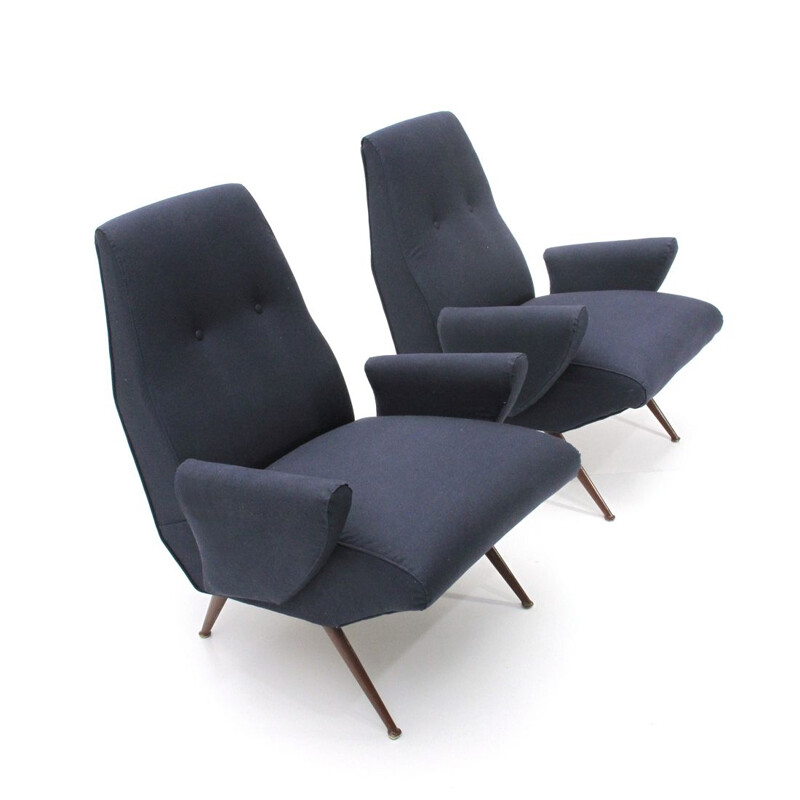 2 vintage blue armchairs model "Derby"  by Letterio Mangano for Framar,1950
