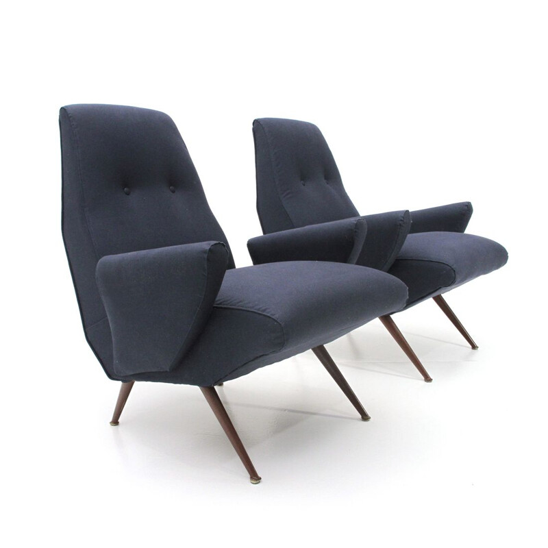 2 vintage blue armchairs model "Derby"  by Letterio Mangano for Framar,1950