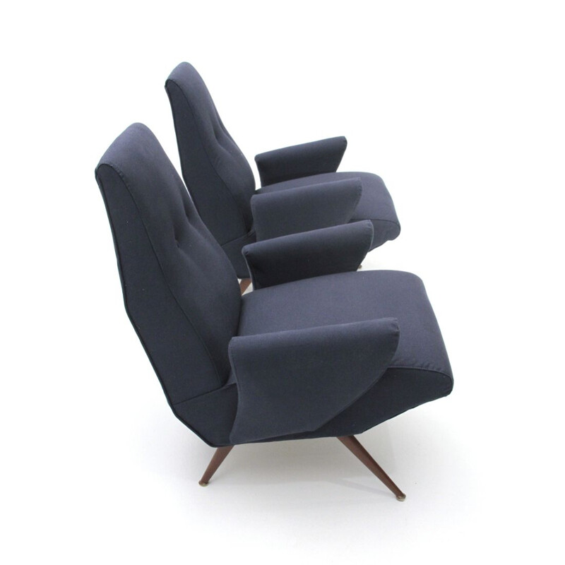 2 vintage blue armchairs model "Derby"  by Letterio Mangano for Framar,1950