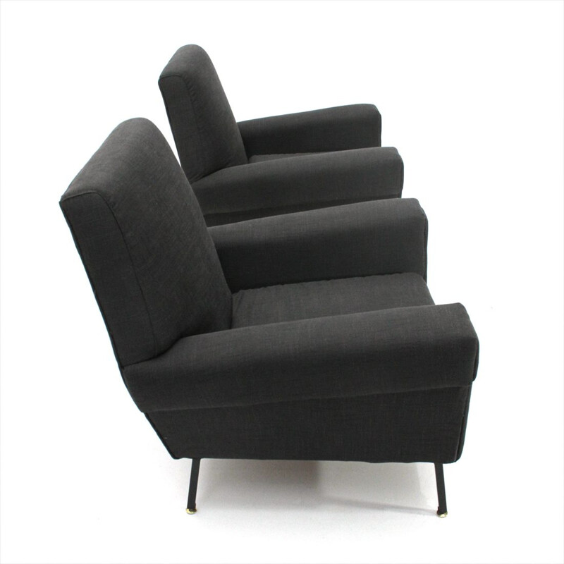 2 fauteuils vintage Italien gris noir,1950