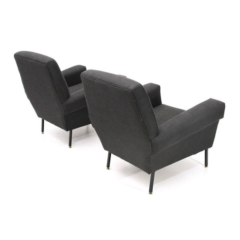 2 fauteuils vintage Italien gris noir,1950
