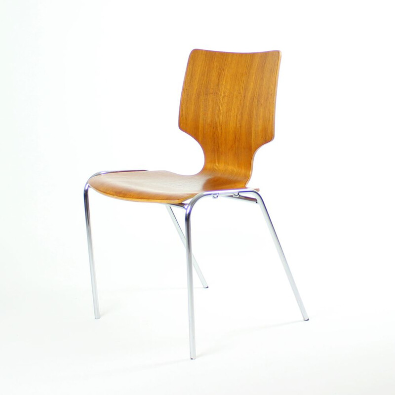 Vintage dining stackable chairs in Bended Plywood and Chromeby Adam Stegner for Flötotto,1980