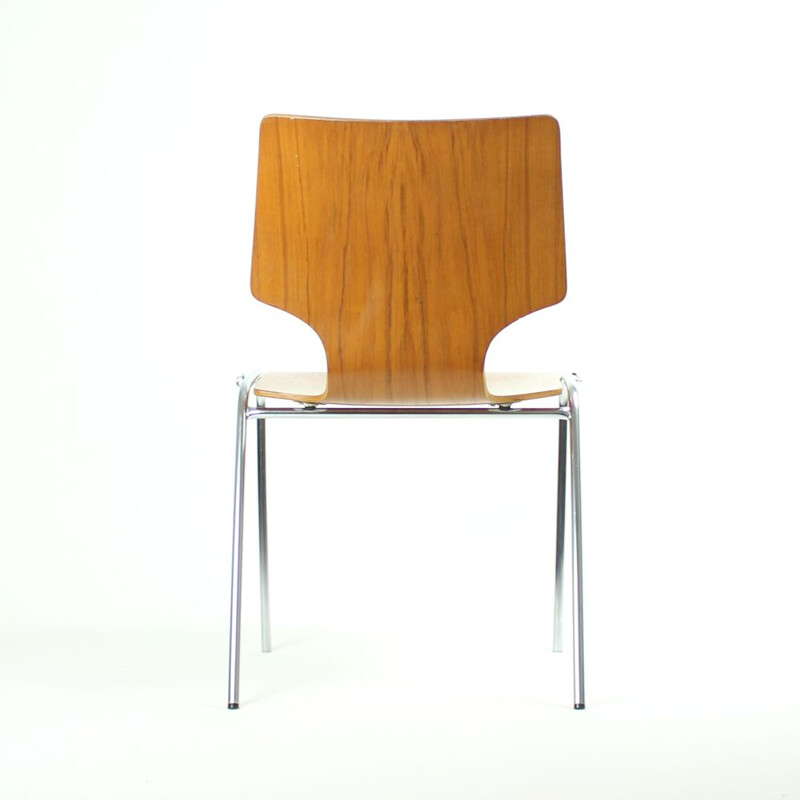 Vintage dining stackable chairs in Bended Plywood and Chromeby Adam Stegner for Flötotto,1980