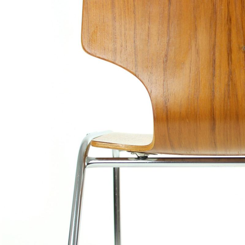 Vintage dining stackable chairs in Bended Plywood and Chromeby Adam Stegner for Flötotto,1980