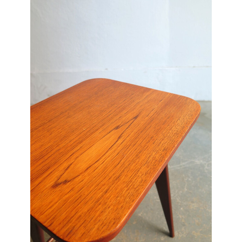 Vintage Dutch teak side table with scissor legs from the 50s