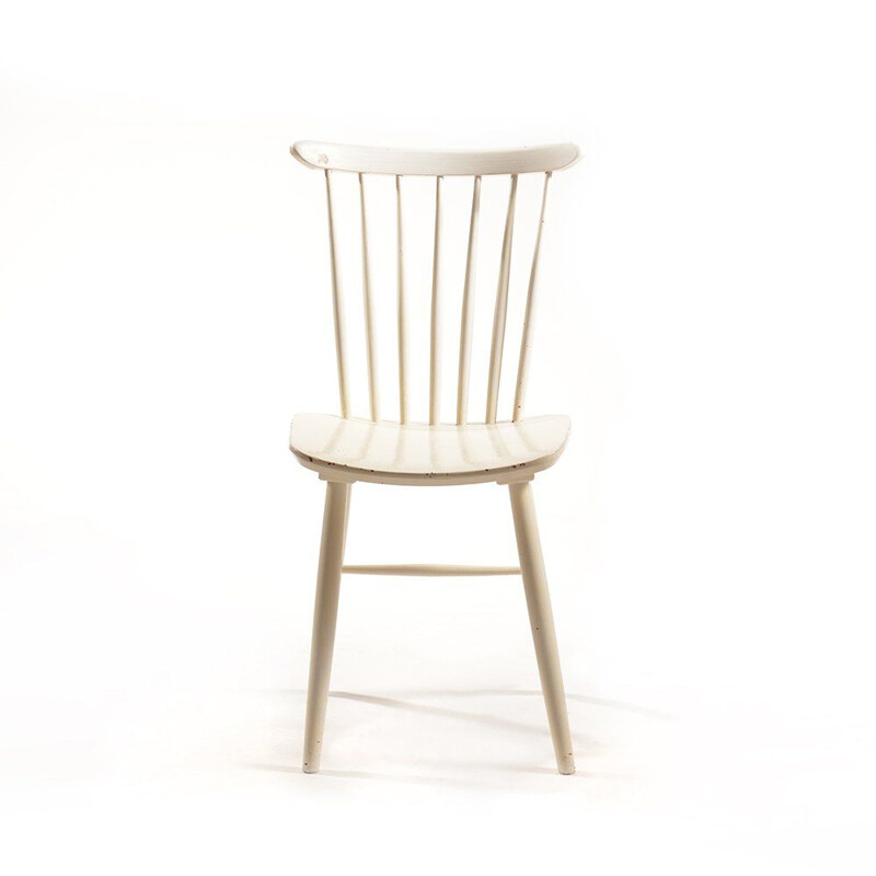 Chaise vintage blanche pour TON en bois 1960