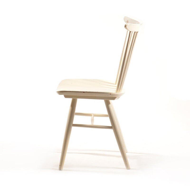 Chaise vintage blanche pour TON en bois 1960