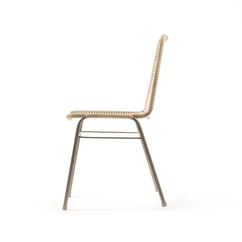 Vintage industrial metal chair with plastic weaving 1970