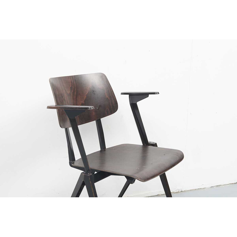 Chaise vintage hollandaise S16 noire en bois et métal