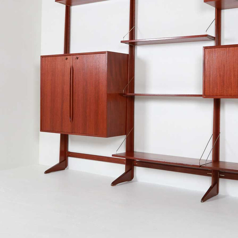 Vintage Italian teak and brass shelving system, 1960