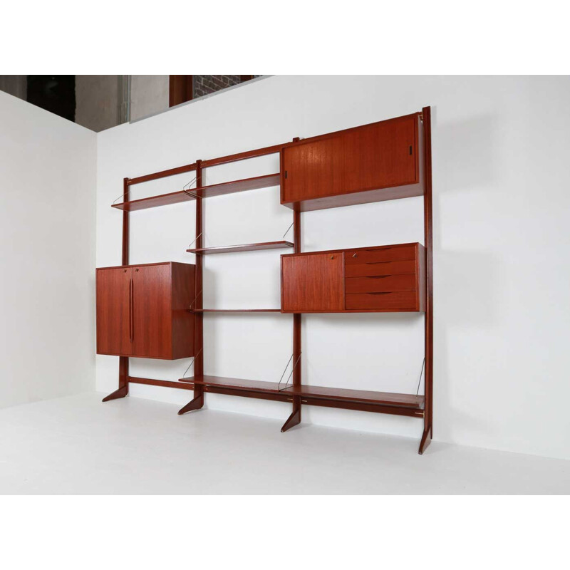 Scaffalatura italiana d'epoca in teak e ottone, 1960