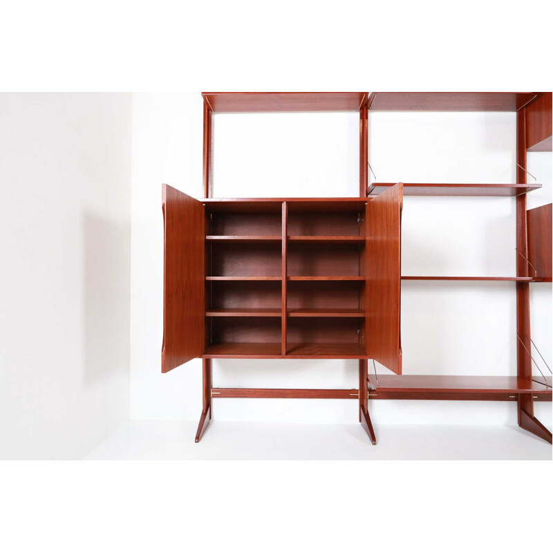 Vintage Italian teak and brass shelving system, 1960