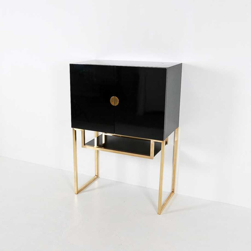 Vintage cabinet for Maison Jansen in brass and black melamine 1970