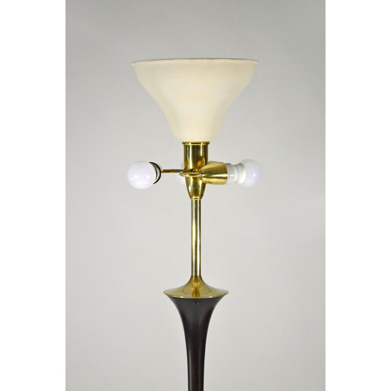 Vintage italian floor lamp in wood and brass 1950