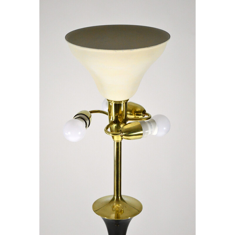 Vintage italian floor lamp in wood and brass 1950