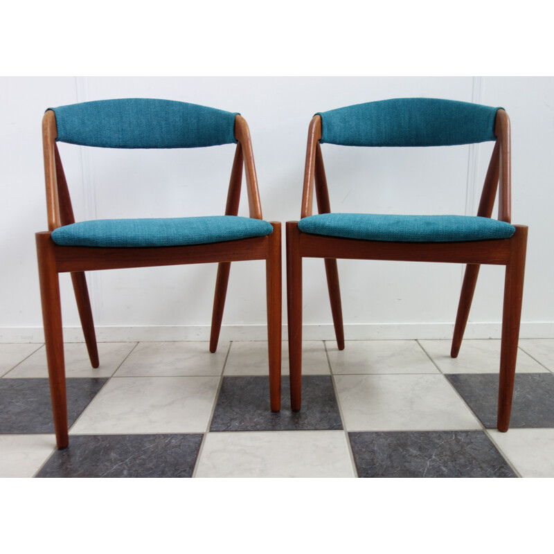 Pair of vintage danish blue chairs for Shou Andersen in teak 1960