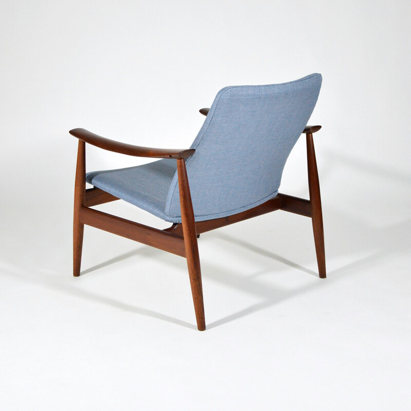 Vintage 137 armchair and 138 ottoman by Finn Juhl for France and Son in teak and blue cotton 1950