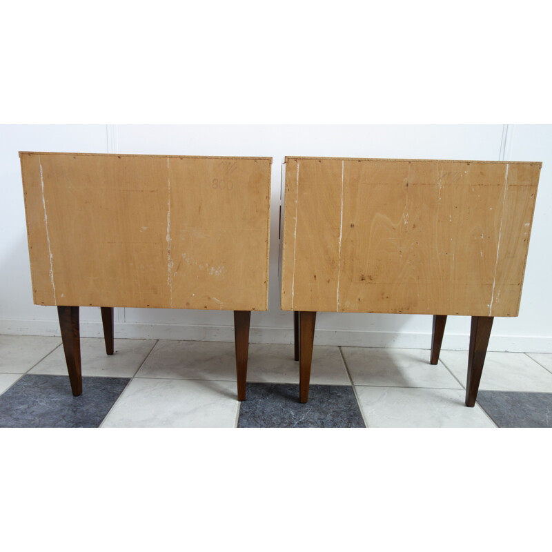 Set of 2 vintage bedside tables in wood and metal 1970