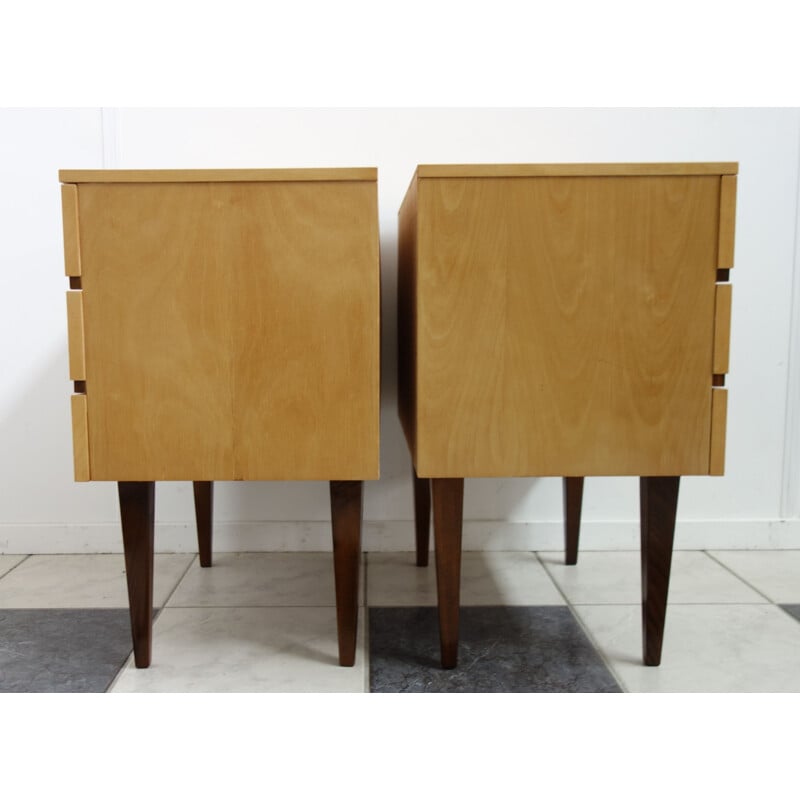 Set of 2 vintage bedside tables in wood and metal 1970