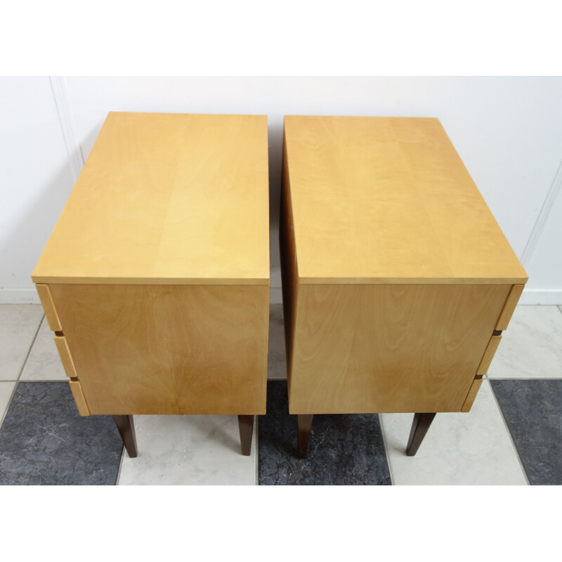 Set of 2 vintage bedside tables in wood and metal 1970