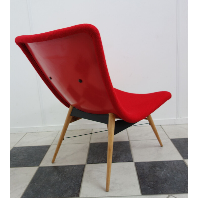 Vintage armchair for Cesky Nabytek in red fabric and fiberglass 1960