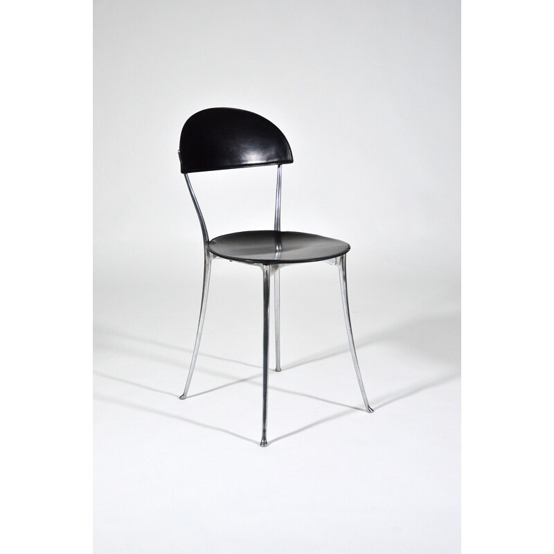 Vintage Tonietta chair for Zanotta in black leather and aluminium