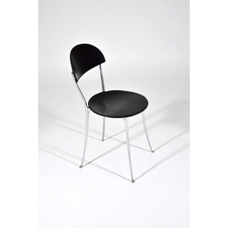 Vintage Tonietta chair for Zanotta in black leather and aluminium