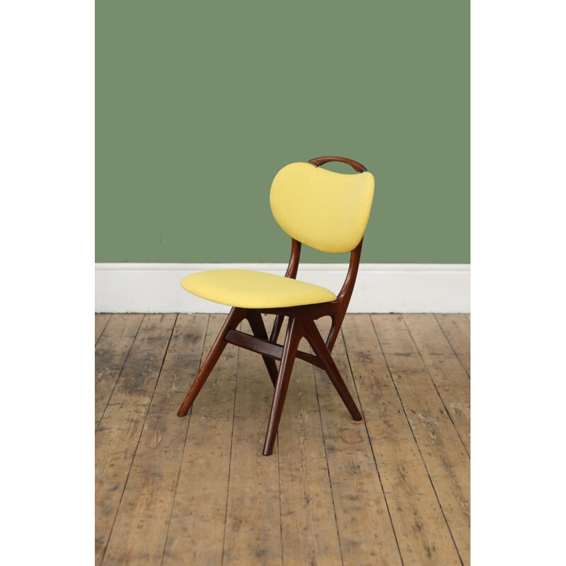 Vintage dutch yellow chair in teakwood by Teeffelen 1950