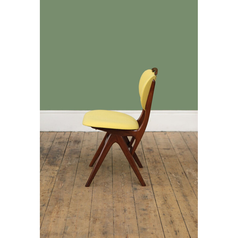 Vintage dutch yellow chair in teakwood by Teeffelen 1950