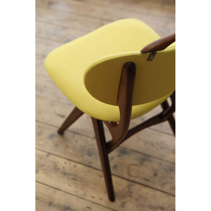 Vintage dutch yellow chair in teakwood by Teeffelen 1950