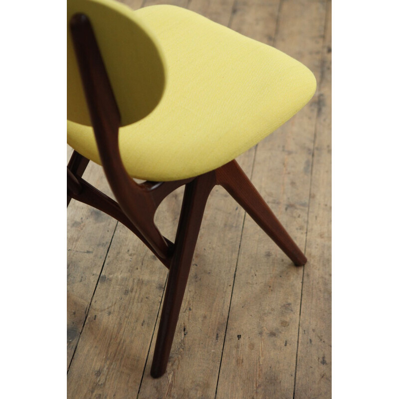 Vintage dutch yellow chair in teakwood by Teeffelen 1950