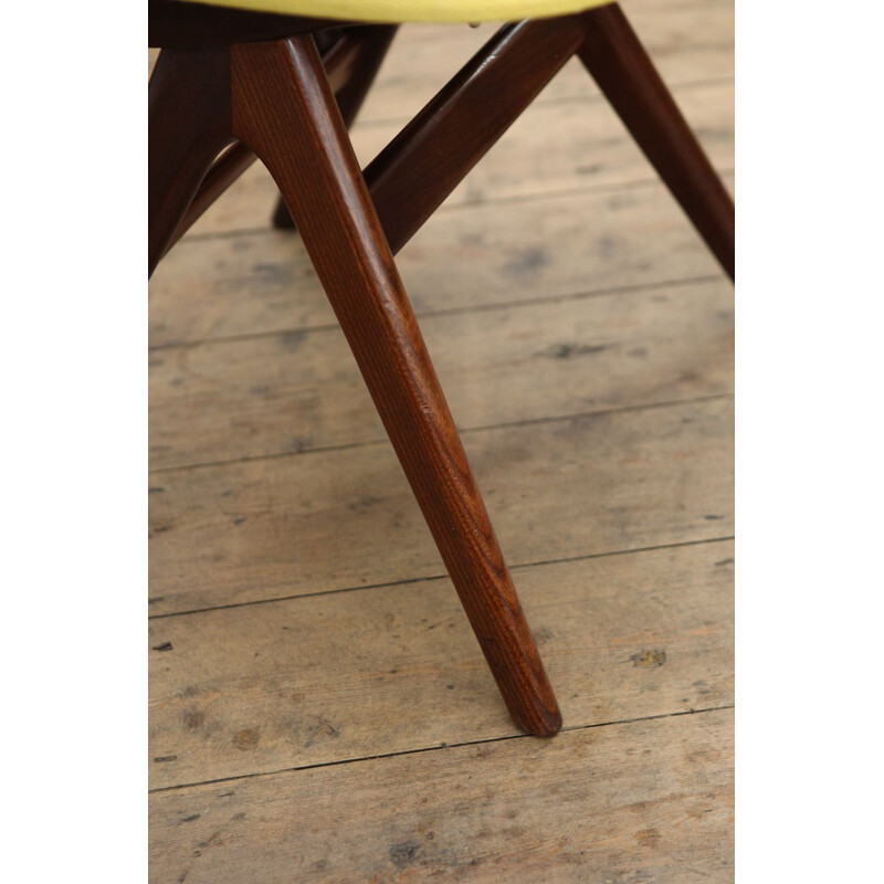 Vintage dutch yellow chair in teakwood by Teeffelen 1950