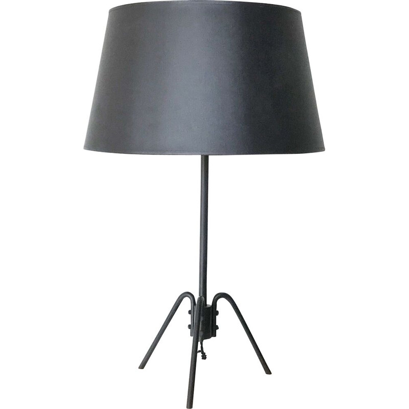 Vintage french lamp in black fabric and metal 1960