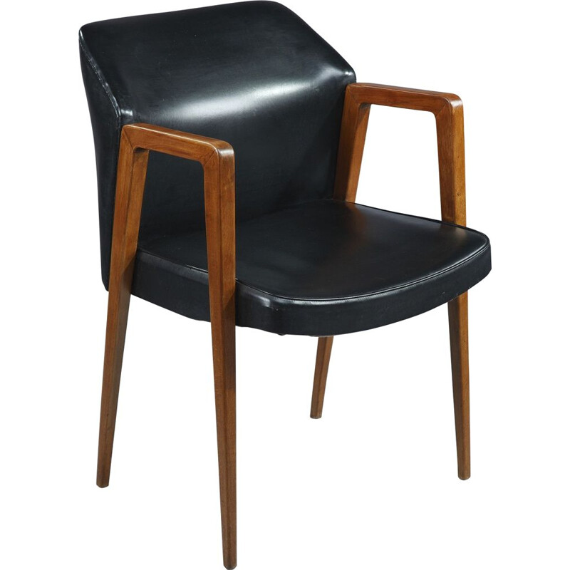 Ensemble de bureau vintage et fauteuil pour Sibast en skaï noir et palissandre