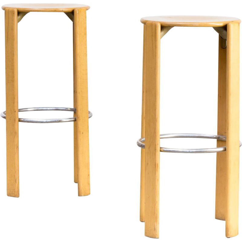 Set of 2 vintage swiss stools for Dietiker Kusch & Co  in beech and metal 1970