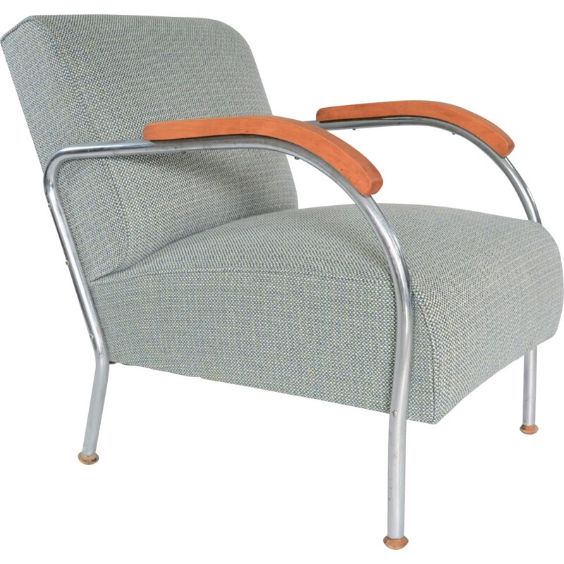Vintage german armchair in blue fabric and metal 1970