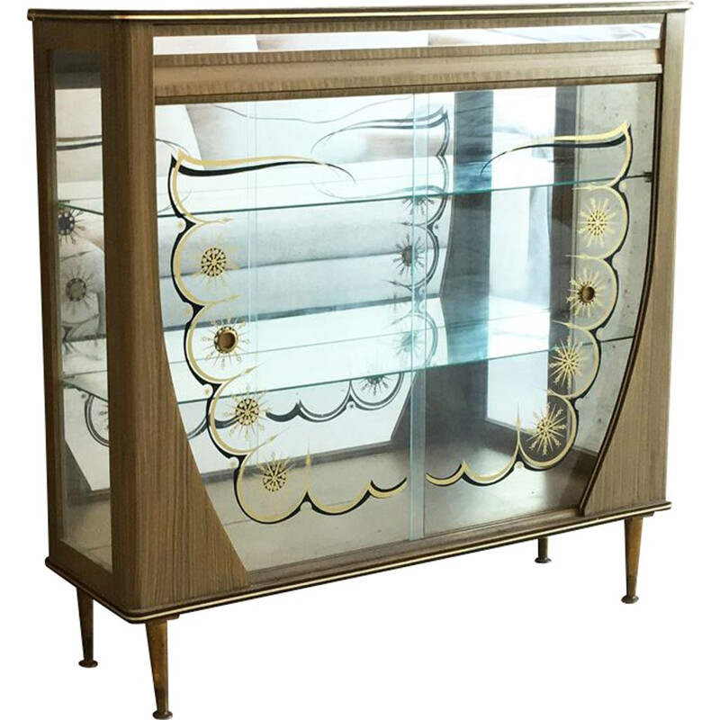 Vintage cabinet in wood and glass 1950