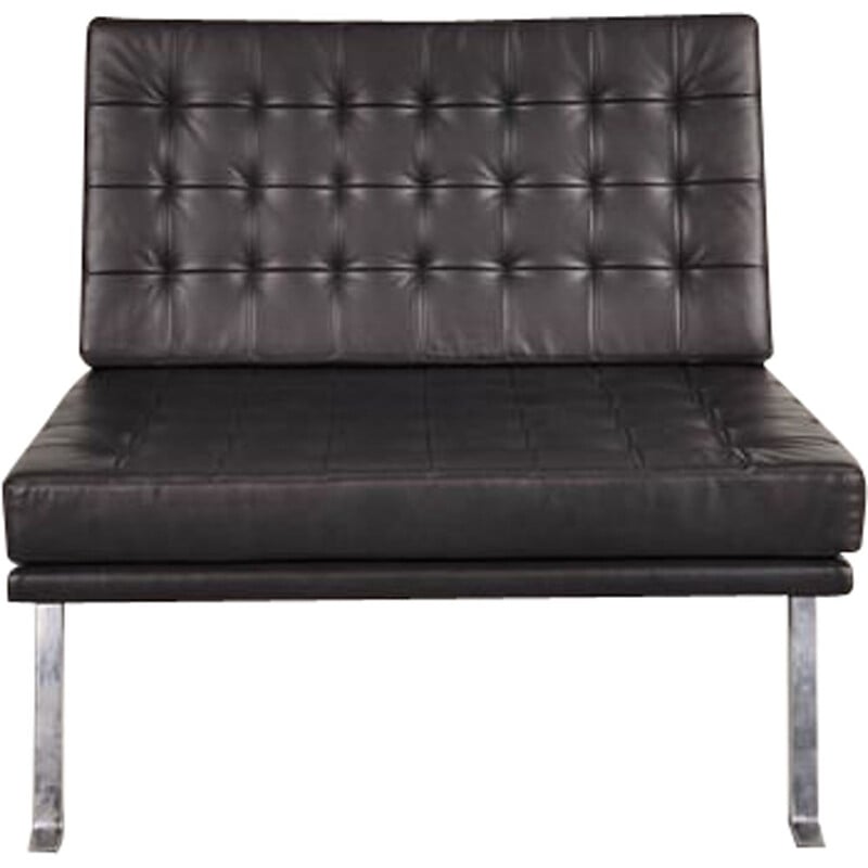 Vintage armchair for AP Polak in black leather and metal